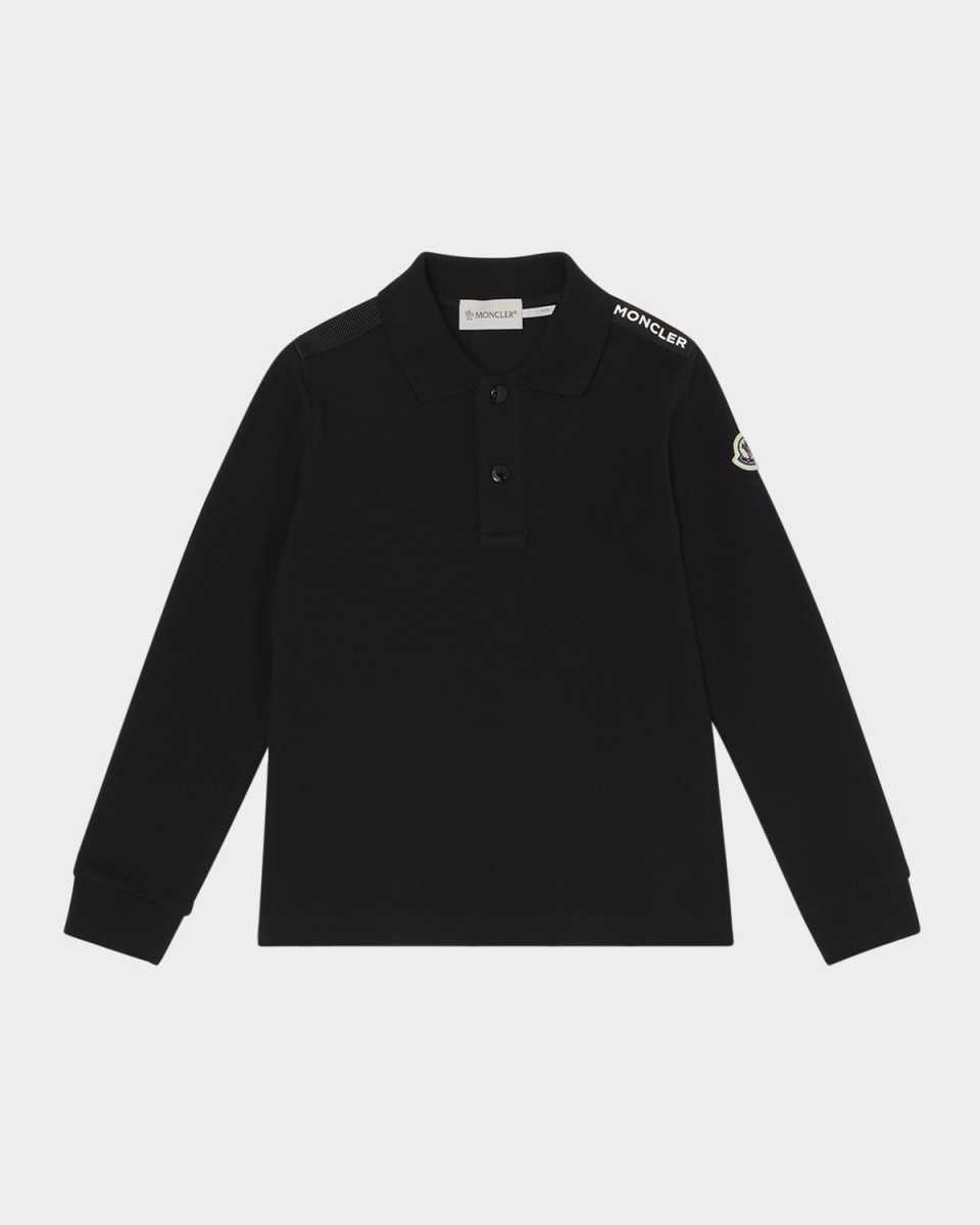 Boy's Long Tape Long-Sleeve Polo Shirt, Size 4-6
